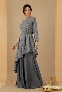 Set Of 2: Bandhani One-Shoulder Asymmetrical Kurta & Skirt image 2