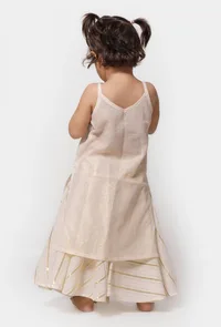 Set of 2- Gold White Malmal Slip With Gold Stripes Skirt image 3