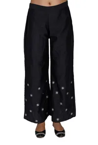 Navy Blue Aari Zari Embroidery Dupion Silk Palazzo image 1