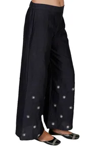 Navy Blue Aari Zari Embroidery Dupion Silk Palazzo image 2