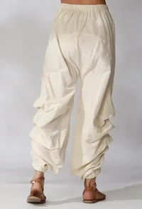 Set Of 2- Beige Kaftan Ikkat Kurta with Off White Dhoti Pants image 3