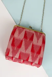 Crimson Red Ikat Square Clutch Bag image 1