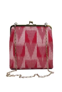 Crimson Red Ikat Square Clutch Bag image 2