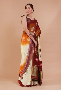 Maroon & Off White Digital Print Modal Silk Saree image 2