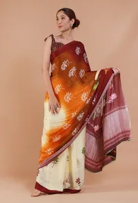 Maroon & Off White Digital Print Modal Silk Saree image 3