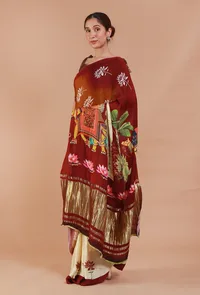 Maroon & Off White Digital Print Modal Silk Saree image 4