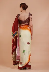 Maroon & Off White Digital Print Modal Silk Saree image 5