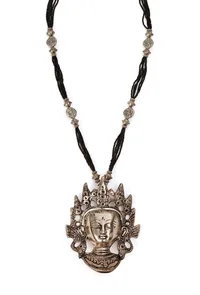 German Silver Durga Pendant With Black Bead Thread Necklace image 3
