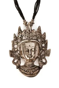 German Silver Durga Pendant With Black Bead Thread Necklace image 4