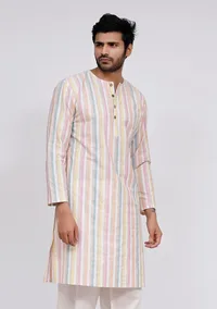 White Stripe Button Down Kurta image 1