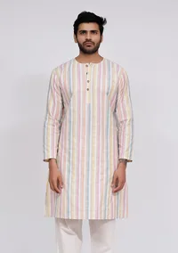 White Stripe Button Down Kurta image 2
