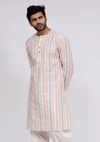 White Stripe Button Down Kurta image 3