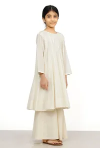 Set of 2: Noor White Cotton Anarkali Kurti with Flared Pants image 2