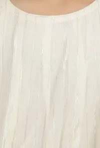 Set of 2: Noor White Cotton Anarkali Kurti with Flared Pants image 5