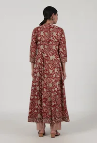 Set Of 2: Ajrakh Printed Red Cotton Anarkali & Pant Set image 3