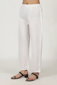 White Cotton Women Pant image 2