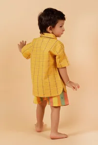 Set Of 2: Yellow Woven Shirt With Yellow Striped Woven Short image 4