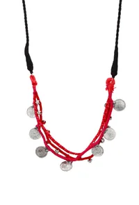 Red-Pink Threaded German Silver Necklace image 2