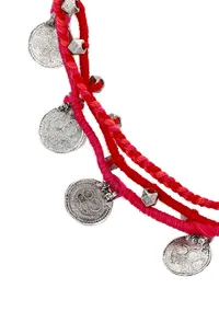 Red-Pink Threaded German Silver Necklace image 3
