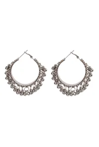 German Silver Partywear Silver Ghunghru Bali Hoop Earring image 2
