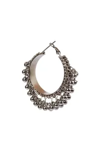 German Silver Partywear Silver Ghunghru Bali Hoop Earring image 4