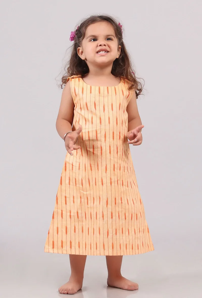 Orange Ikat Shoulder Flared Dress