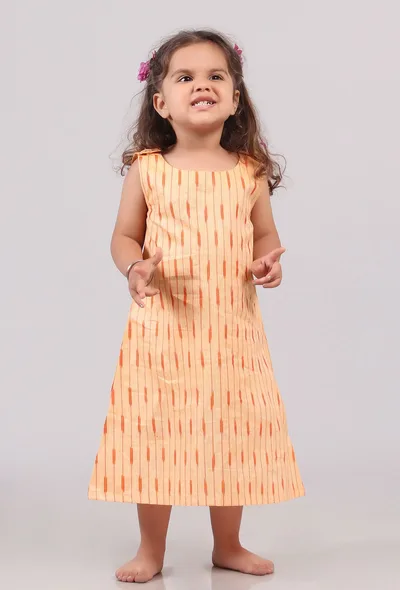 Orange Ikat Shoulder Flared Dress