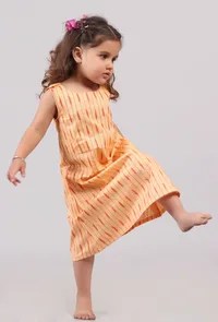 Orange Ikat Shoulder Flared Dress image 2