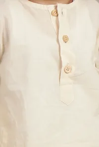 Set Of 3: Angad Off-white Cotton Kurta, Pyjama & Beige Cream Kalamkari Nehru Jacket image 5