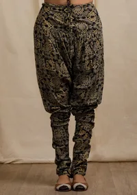 Set of 3:  Blue Ajrakh Print Slip Flared Kurta Black With Cotton Plain Dupatta with Ajrakh Print Churidar image 5