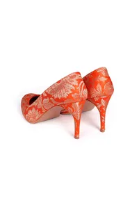 Orange Brocade Pencil Heels image 5