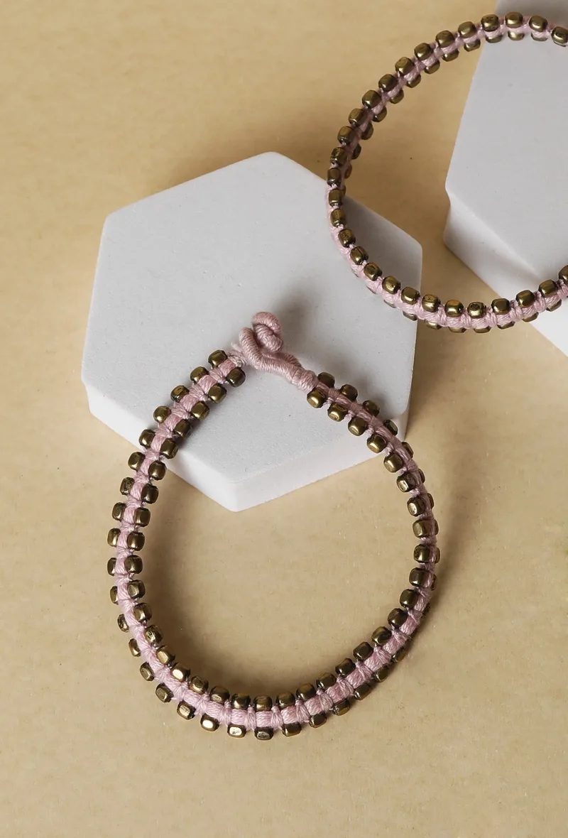 Set Of 2- Maryam Pink German Silver Anklets