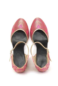 Yellow and Pink Brocade Block Heels image 1