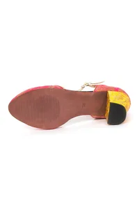 Yellow and Pink Brocade Block Heels image 5