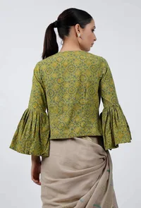Light Green Ajrakh Hand Block Printed Cotton Blouse image 4
