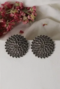 Dahlia Oxidized Flower Stud Earrings image 1