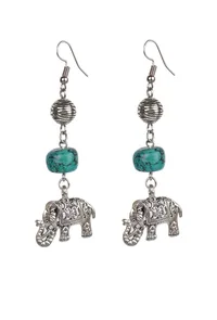 Turquoise Stone With Elephant Charm Dangler Earring. image 2