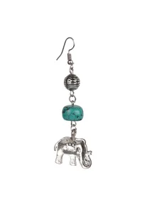 Turquoise Stone With Elephant Charm Dangler Earring. image 4