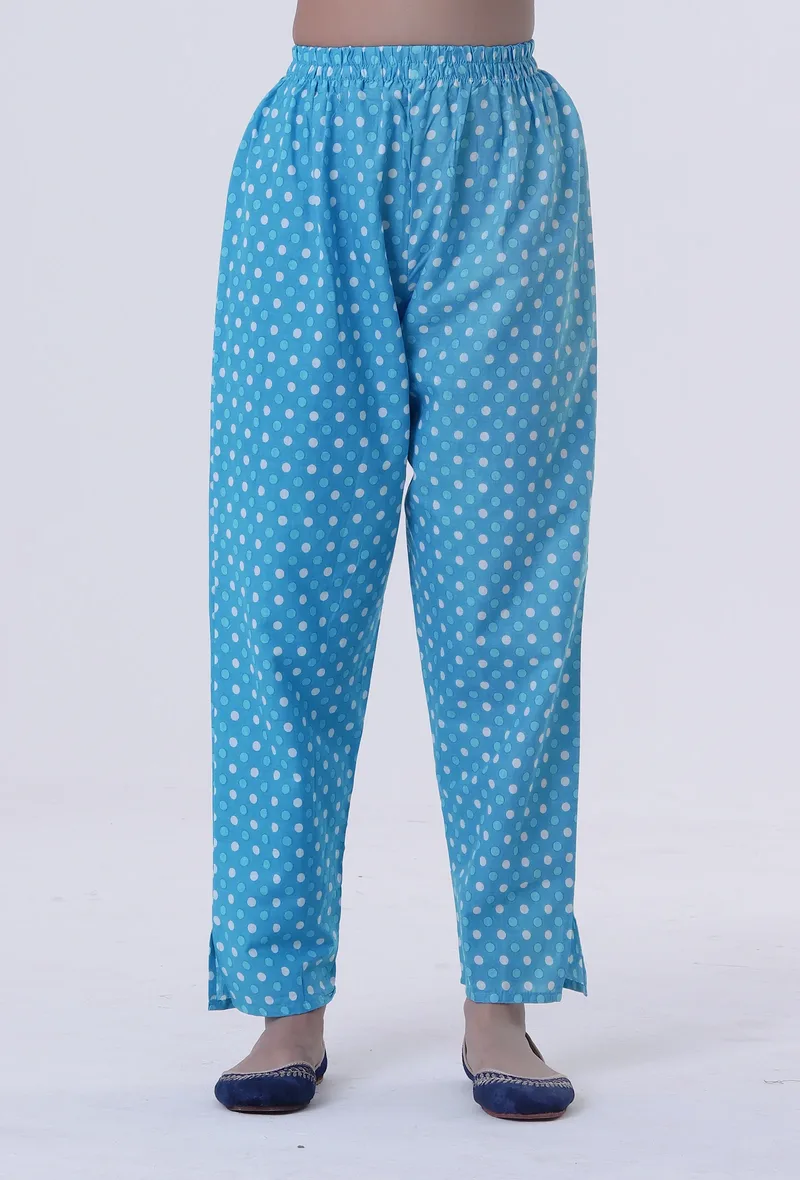 White Cotton Pant with Blue Motif