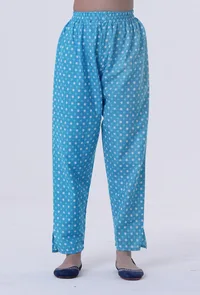 White Cotton Pant with Blue Motif image 1