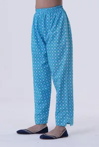 White Cotton Pant with Blue Motif image 2