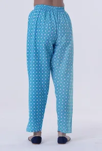 White Cotton Pant with Blue Motif image 3