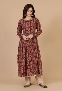 Maroon Elegance Handblock Printed Cotton Kurta image 2