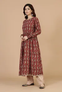 Maroon Elegance Handblock Printed Cotton Kurta image 3