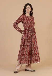 Maroon Elegance Handblock Printed Cotton Kurta image 4