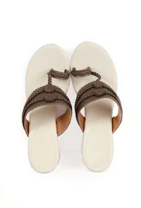 Copper Brown Vegan Leather Kolhapuri Wedges image 1