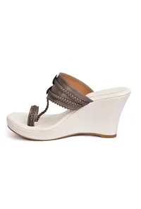 Copper Brown Vegan Leather Kolhapuri Wedges image 3