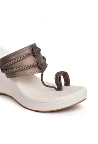 Copper Brown Vegan Leather Kolhapuri Wedges image 6