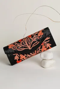 Rose Black Tilla Embroidery Velvet Clutch image 1
