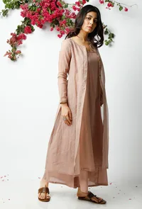 Set of 3: Light Beige Kota Doriya Overlay with Slip and Cotton pallazo image 2